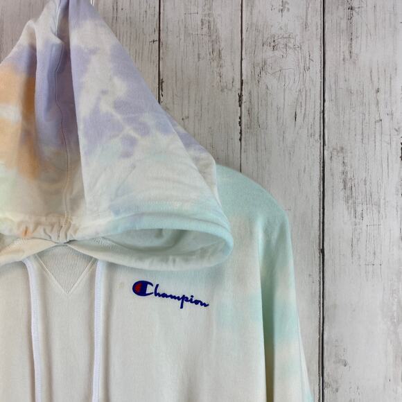 Champion Multicolor Oversized Tie-Dye Cotton Cropped Hoodie Sweatshirt Size XL - Picture 3 of 11